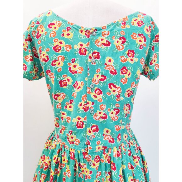 JACKPOT by Carli Gry Womens Vintage 90s does 50s Retro Floral Jade Midi M/L - Picture 12 of 13